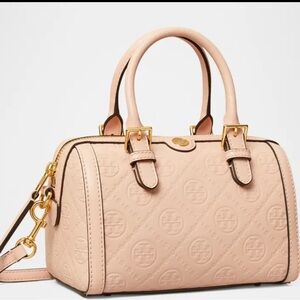 Tory Burch Petite T Monogram Leather Barrel Top-Handle Bag